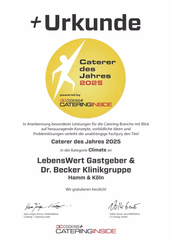 Urkunde Lebenswert - Caterer des Jahres